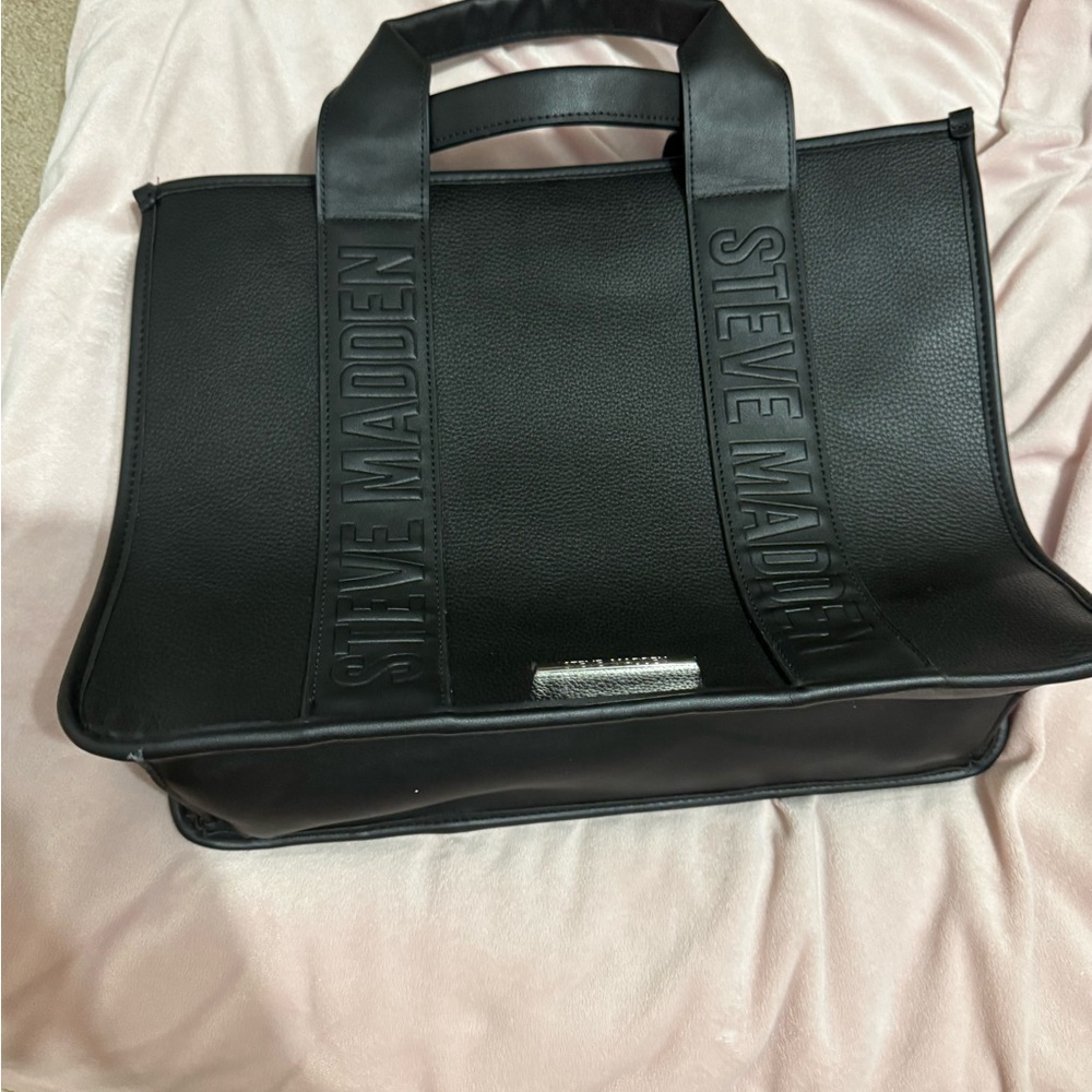 Steve Madden Black Pebbled Tote with Embossed Straps